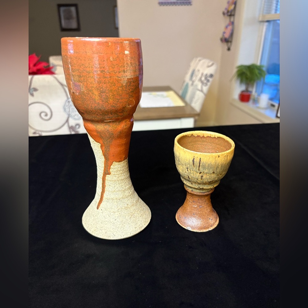 Pair Of Vintage Pottery Goblets
